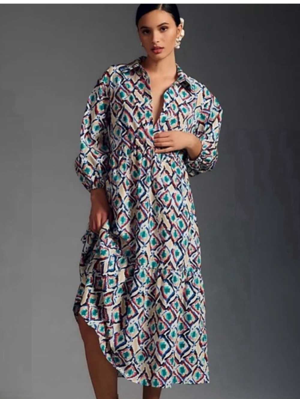 New Anthropologie The Bettina Tiered Shirt Dress by Maeve XS